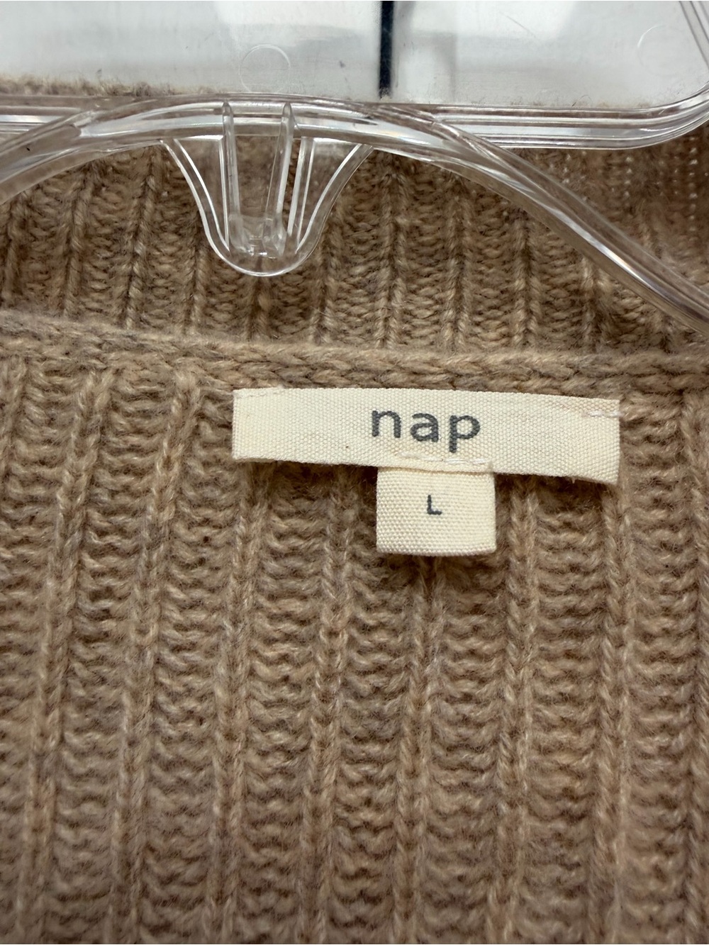 Relaxed Open-Front Taupe Ribbed Cardigan Sweater L 100% Cashmere - Picture 2 of 7